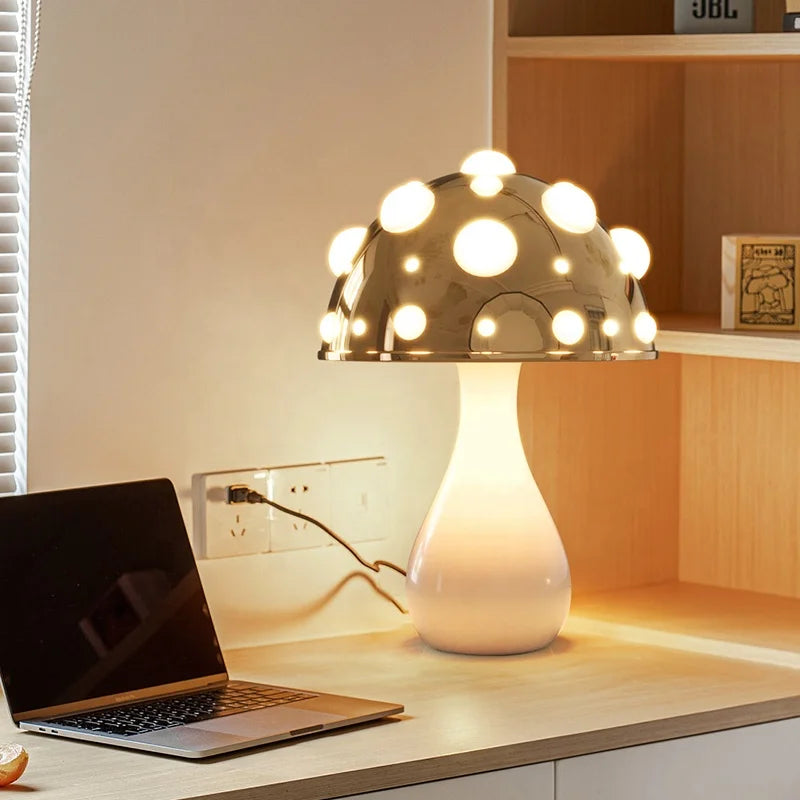 Mushroom Lamp - Gold LED Night Light for Bedroom