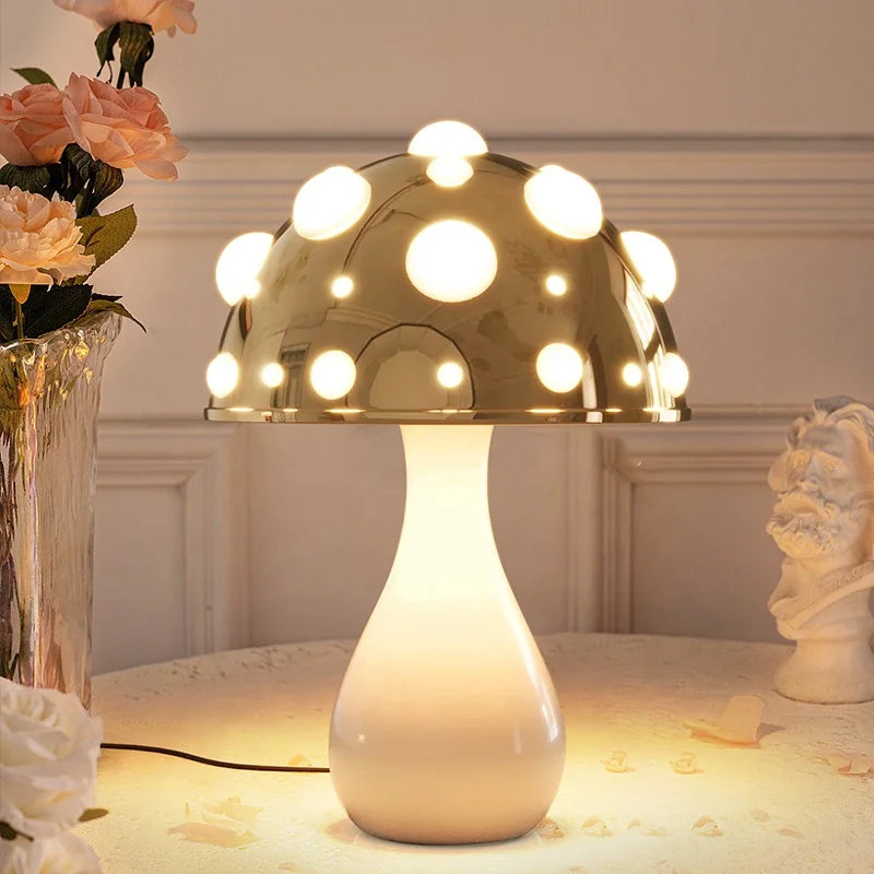 Mushroom Lamp - Gold LED Night Light for Bedroom