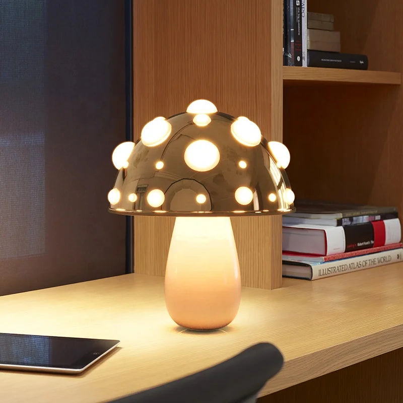 Mushroom Lamp - Gold LED Night Light for Bedroom